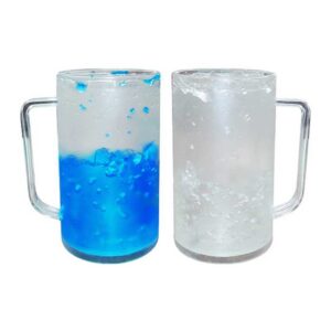 jarro mug frosty azul y blanco merchandising