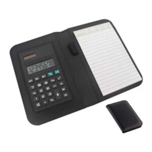 libreta con calculadora en estuche negro merchandising