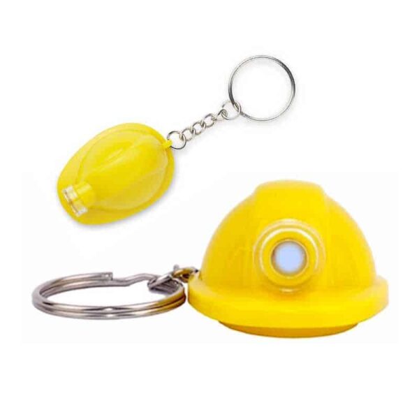 llavero casco con linterna plástico amarillo merchandising