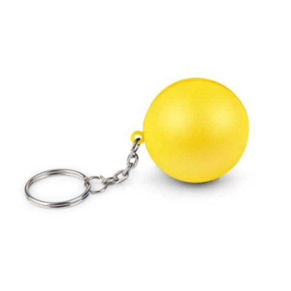 llavero pelota antiestrés amarillo con argolla metálica merchandising