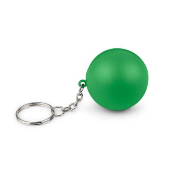 llavero pelota antiestrés verde con argolla metálica merchandising