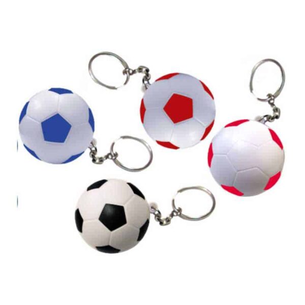 llavero pelota futbol antiestrés blanco azul rojo y negro merchandising