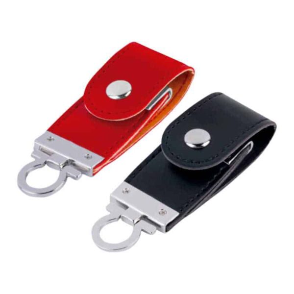 memoria usb correo de cuero rojo y negro merchandising