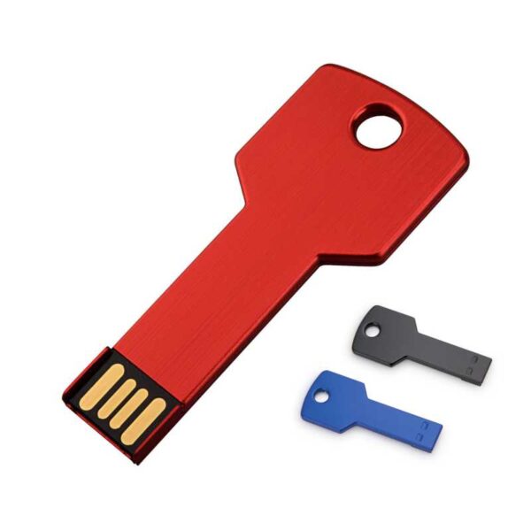 memoria usb modelo llave metálico rojo azul y negro merchandising