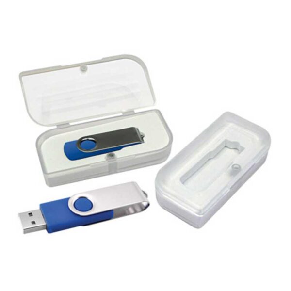 memoria usb azul con estuche plástico merchandising