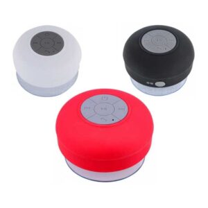 mini parlante bluetooth blanco negro y rojo merchandising