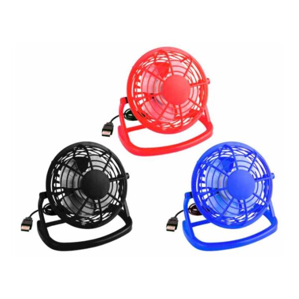 mini ventilador con conexión usb rojo negro y azul merchandising