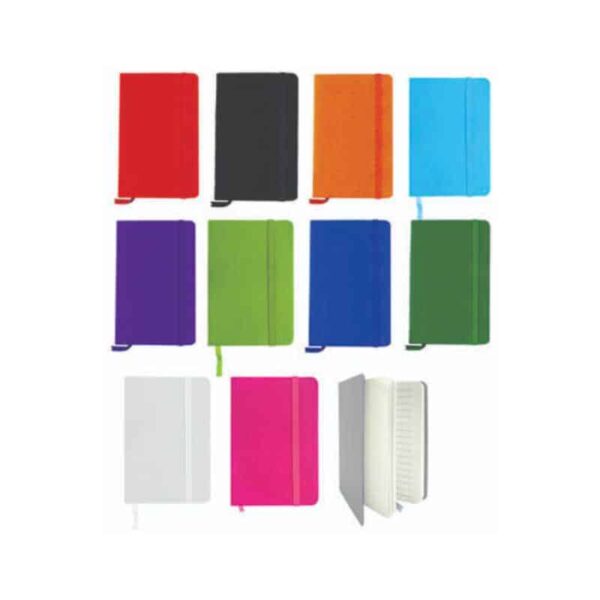 notebook rojo negro naranja verde azul blanco y fucsia merchandising