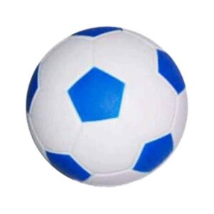 pelota de futbol antiestrés blanco y azul merchandising