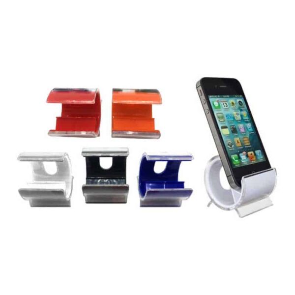 porta celular plástico azul rojo naranja negro y blanco merchandising