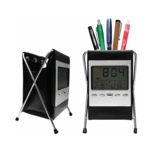 porta lapiceros de cuero negro con reloj merchandising