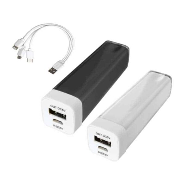 power bank plástico negro y blanco merchandising