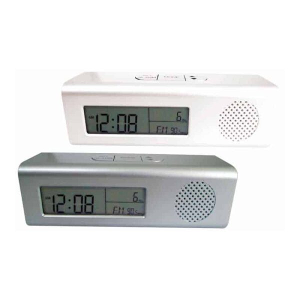 radio con linterna led blanco y plateado merchandising