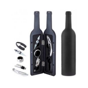 set de vino en forma de botella color negro merchandising