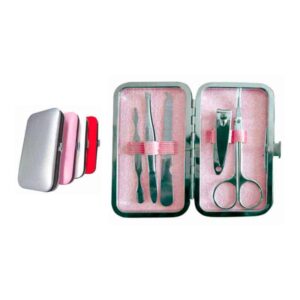 set manicure plástico plateado rosado blanco y rojo merchandising