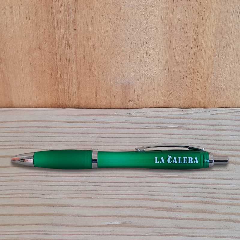 lapicero plástico verde con logotipo la calera merchandising