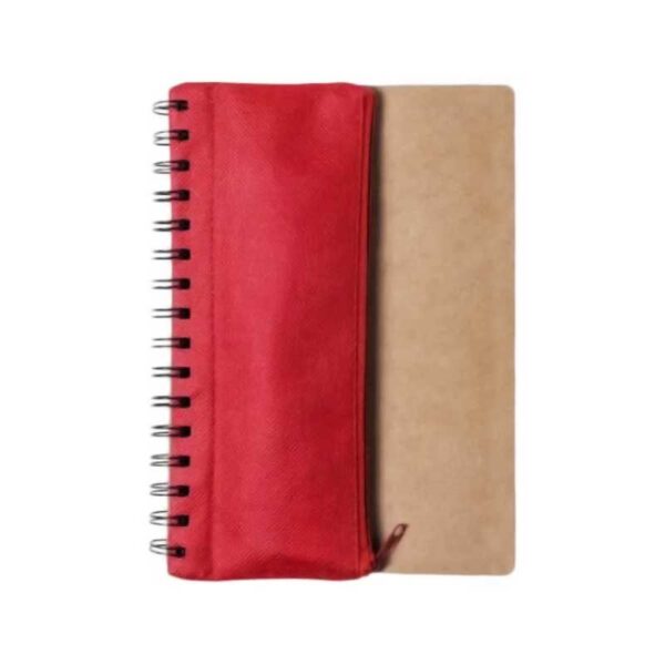 libreta con cartuchera ecológica color rojo y tapa de cartón merchandising