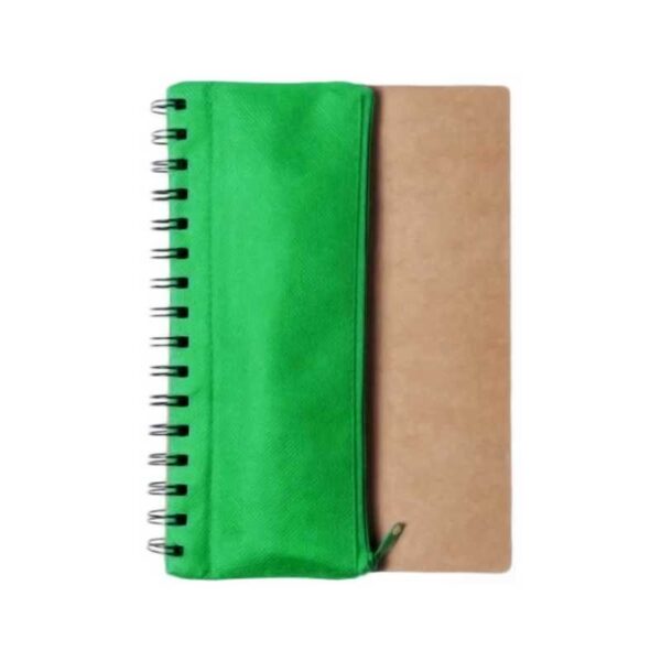 libreta con cartuchera ecológica color verde y tapa de cartón merchandising