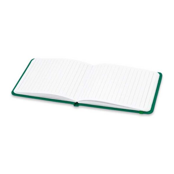 libreta vertical color verde abierta con hojas rayadas merchandising