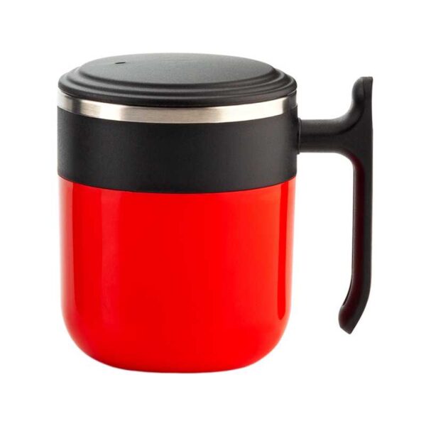 jarro mug de material plástico rojo con interior metálico merchandising