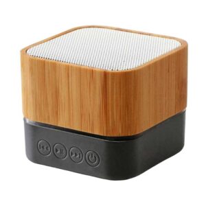 parlante bluetooth recubierto de madera bambú color natural merchandising