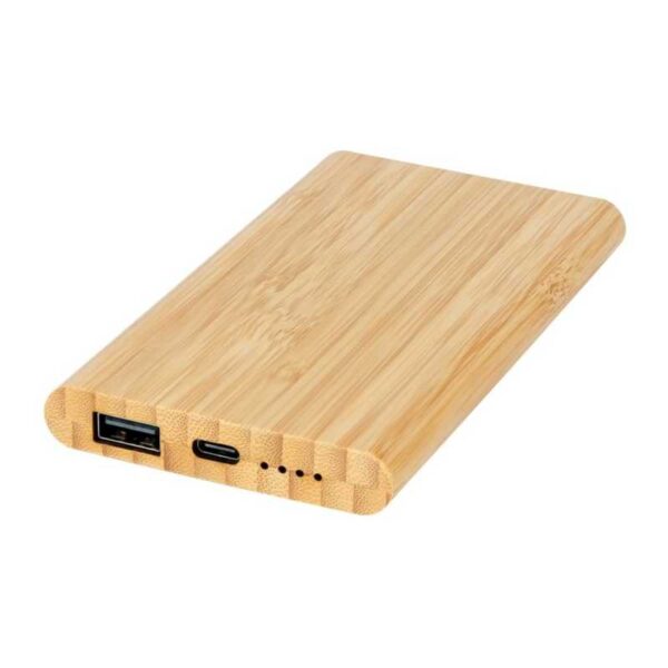 power bank recubierto de madera bambú color natural merchandising