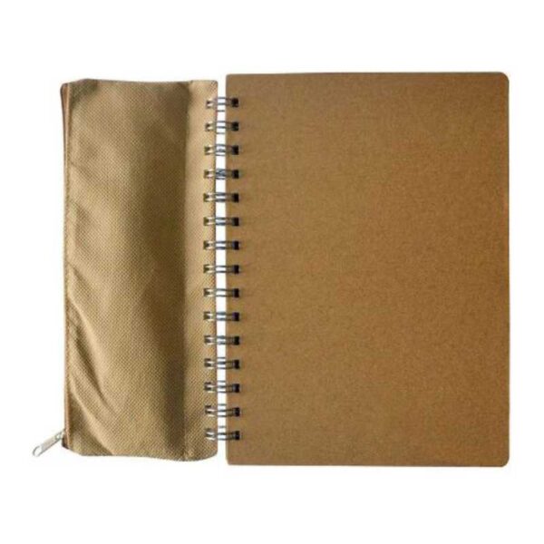 libreta con cartuchera ecológica color natural y tapa de cartón merchandising